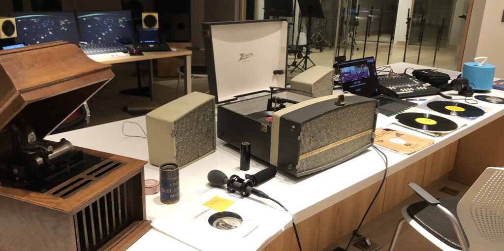 Array of vintage music players